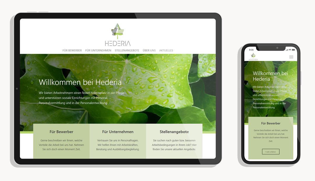 Hederia - Internetseite