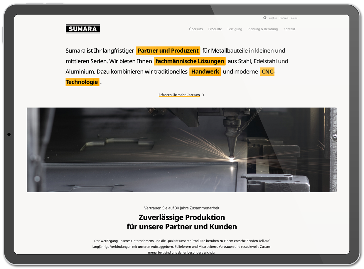 Sumara - Internetseite Startseite DE
